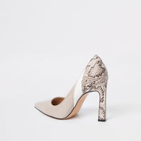 Blue printed block heel court shoes