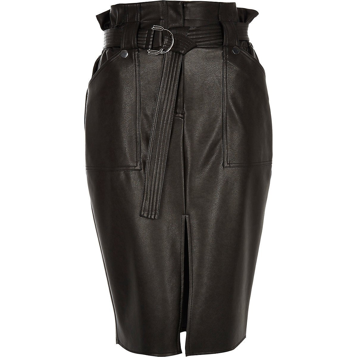 Brown paperbag waist pencil skirt