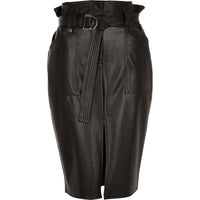 Brown paperbag waist pencil skirt