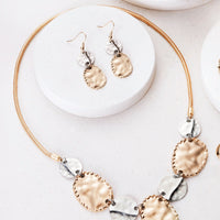Gold-Silver Dented Effect Short Necklace