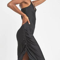 Black ruched side slip dress