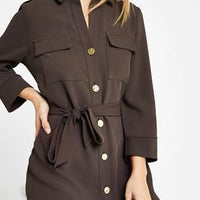 Dark brown belted shirt dress