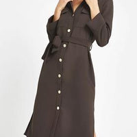 Dark brown belted shirt dress