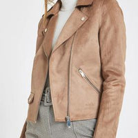 Light brown faux suede biker jacket