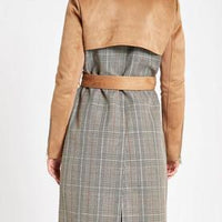 Light brown check suedette  trench coat