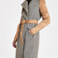 Light brown check suedette  trench coat